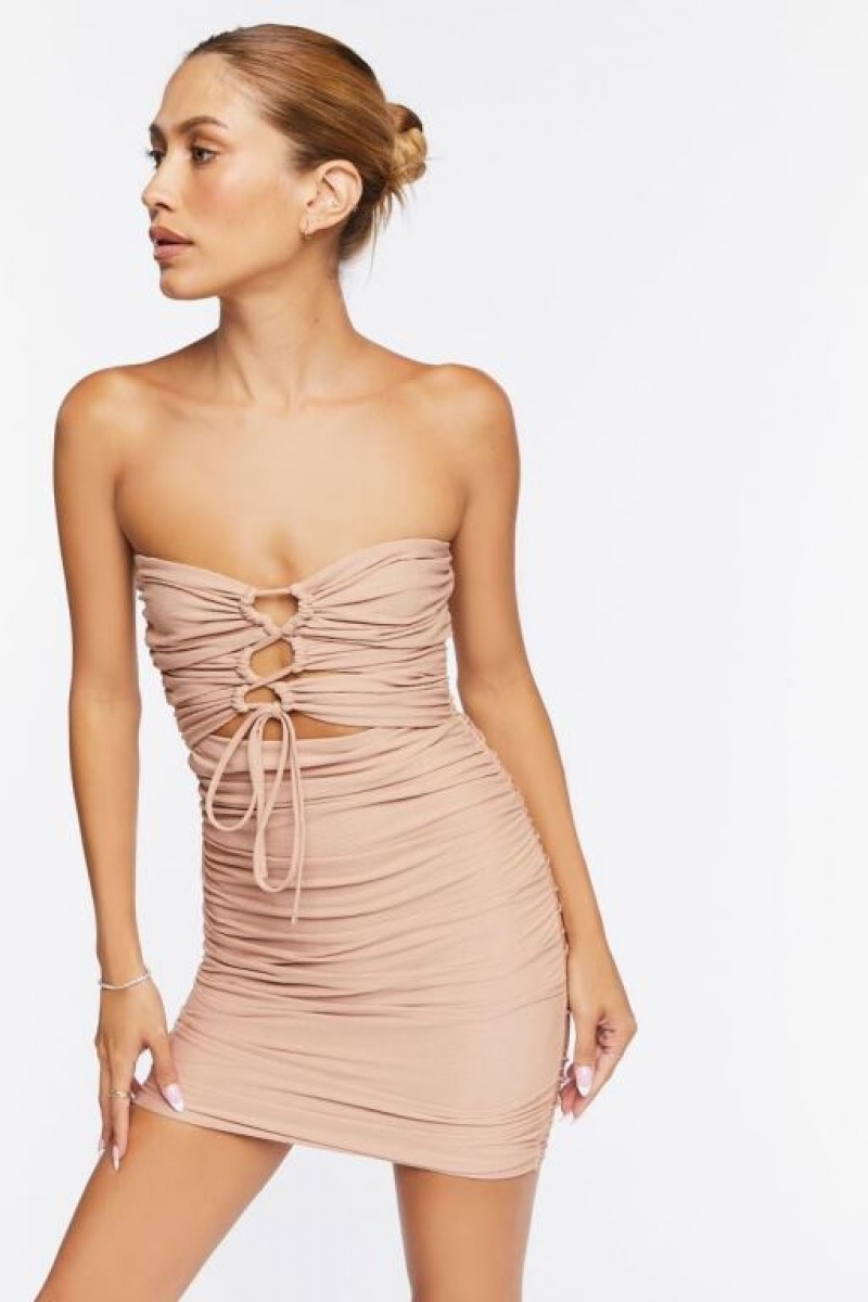 Vestido Forever 21 Ruched Mini Tube Mujer Walnut | 98RWnhyjew7