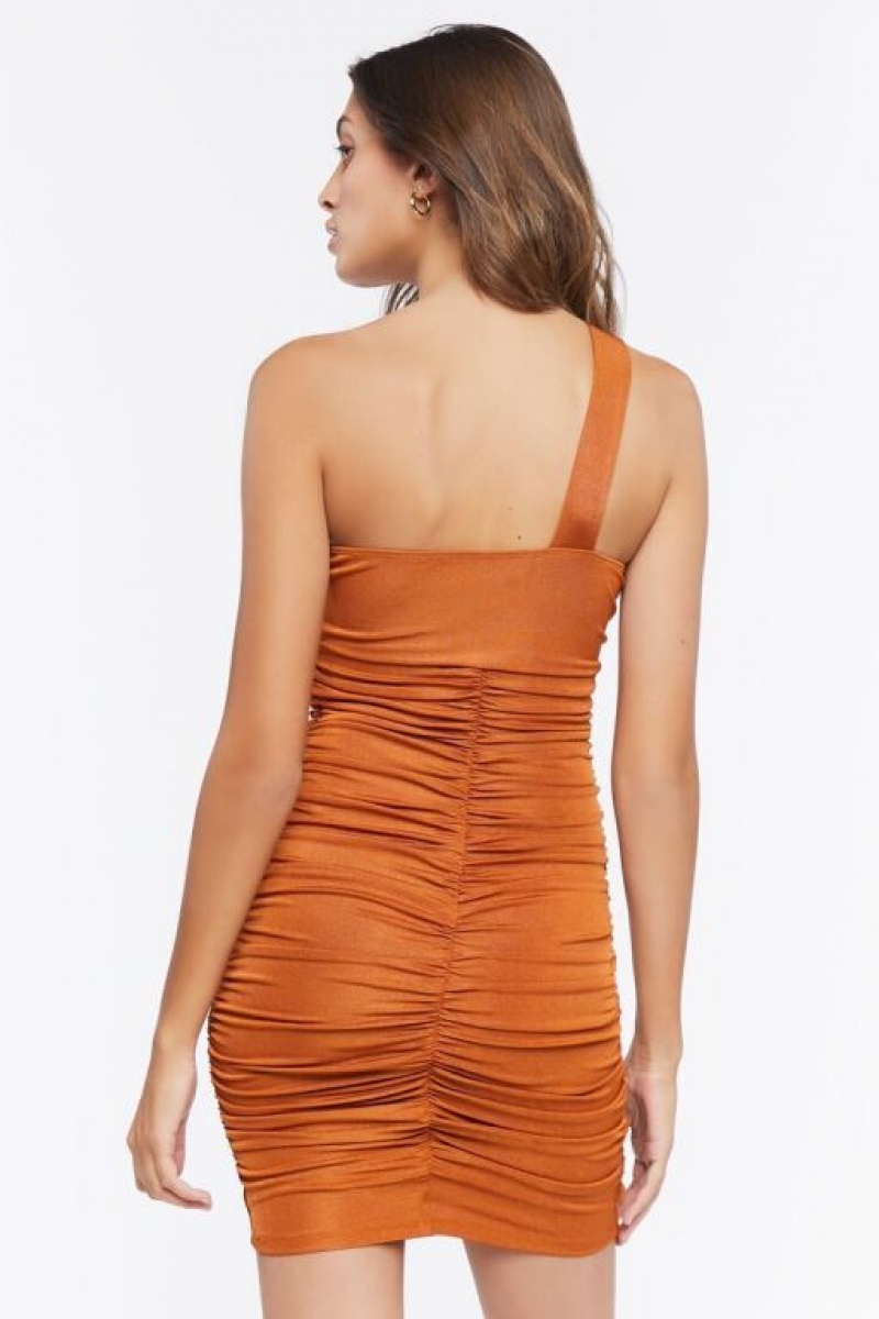 Vestido Forever 21 Ruched One Shoulder Mini Mujer Praline | NuUM3NUDaD0