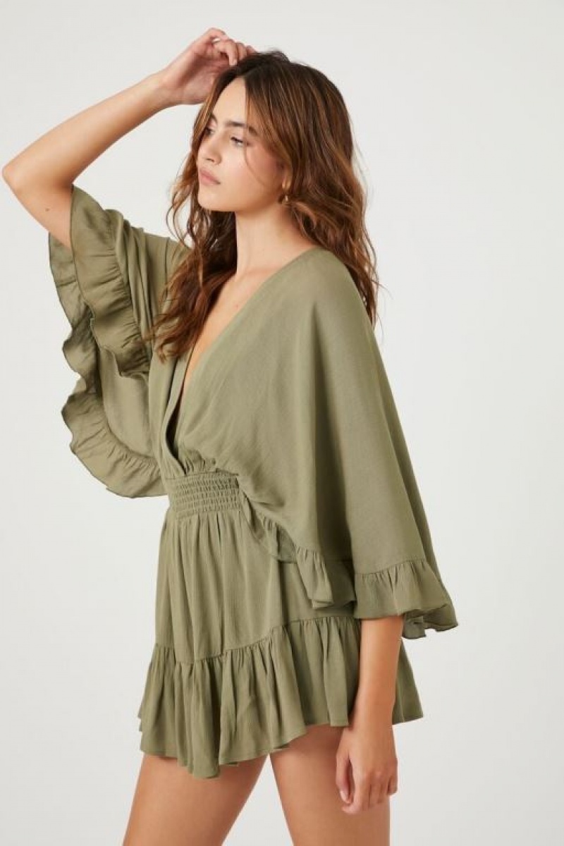 Vestido Forever 21 Ruffle Bell Sleeve Mini Mujer Olivine | OYJwBbCccef