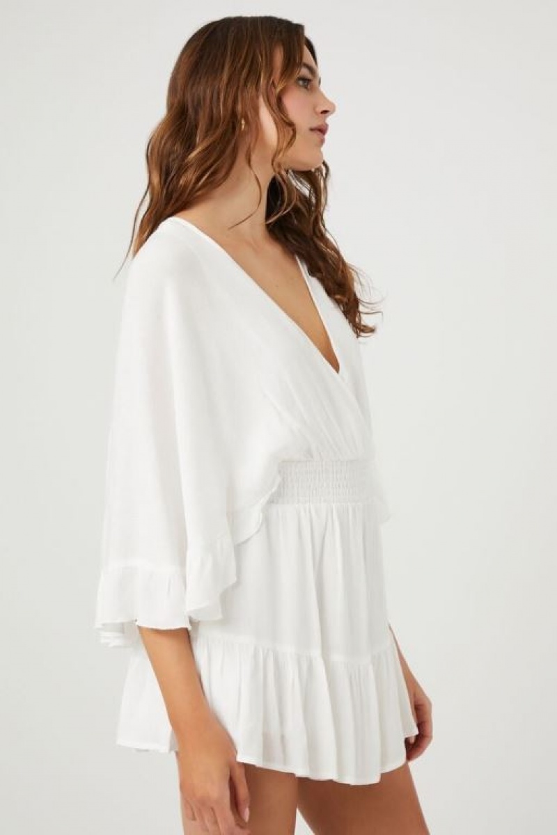 Vestido Forever 21 Ruffle Bell Sleeve Mini Mujer Blancas | a3hJe4tzOG3