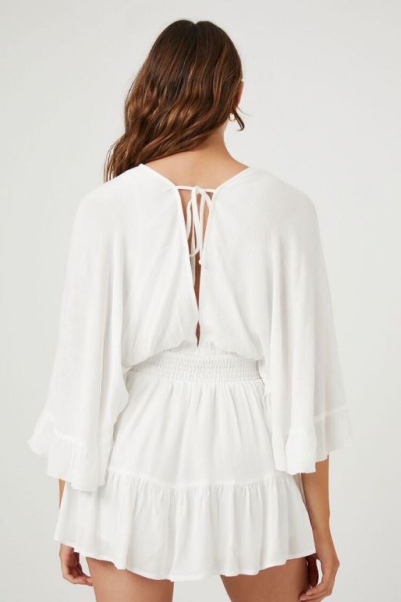 Vestido Forever 21 Ruffle Bell Sleeve Mini Mujer Blancas | a3hJe4tzOG3