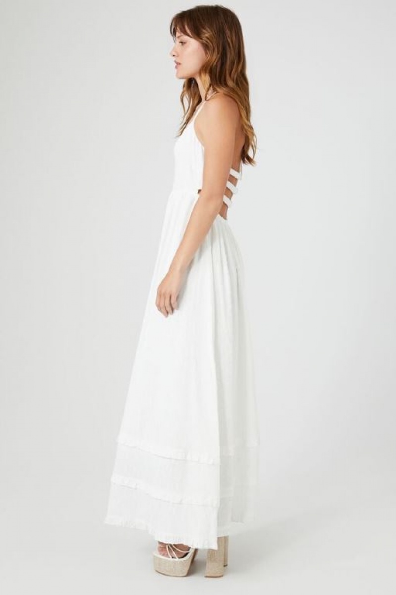 Vestido Forever 21 Ruffle Halter Cutout Maxi Mujer Blancas | ptXFfqdKr8G