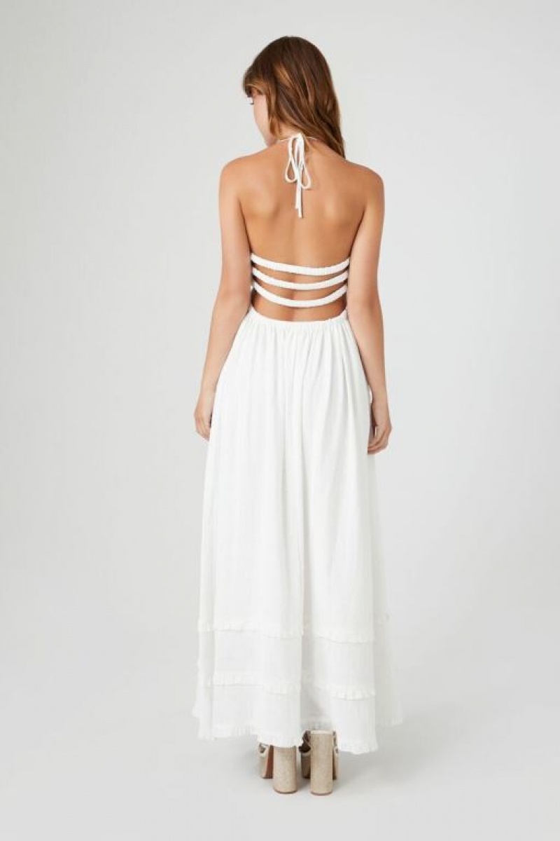 Vestido Forever 21 Ruffle Halter Cutout Maxi Mujer Blancas | ptXFfqdKr8G