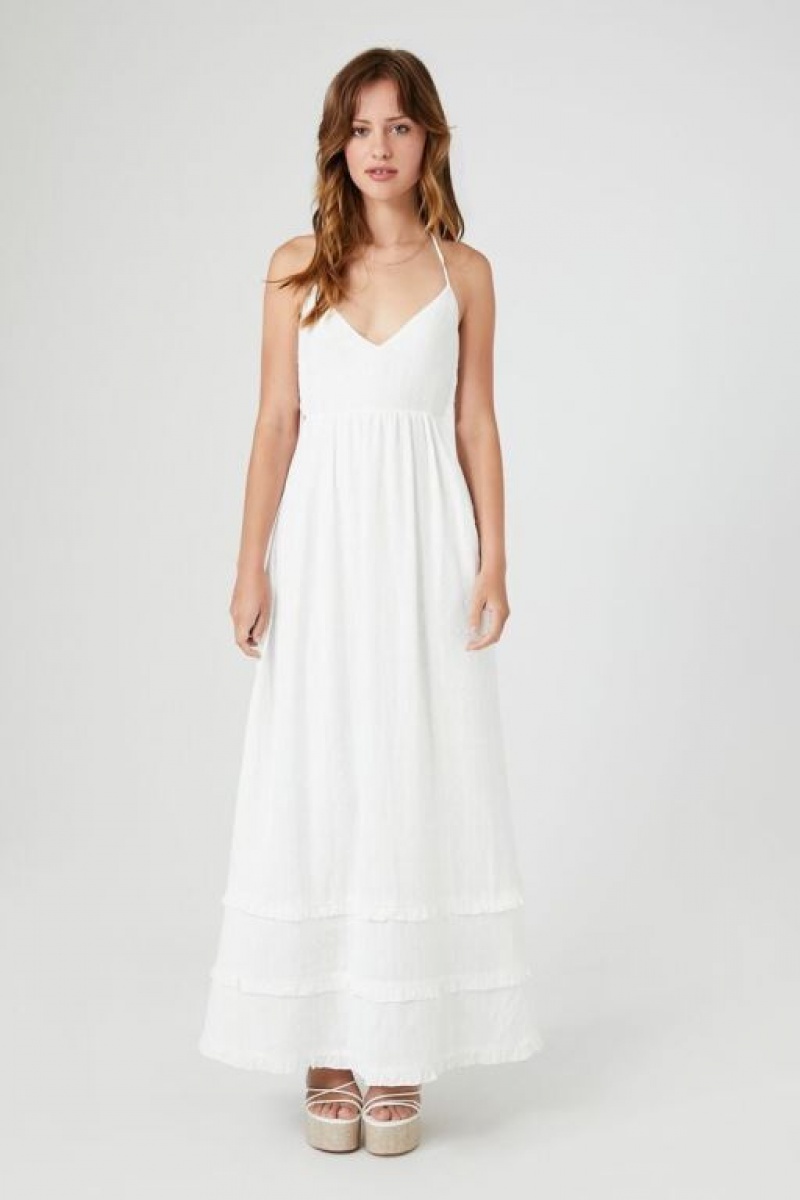 Vestido Forever 21 Ruffle Halter Cutout Maxi Mujer Blancas | ptXFfqdKr8G