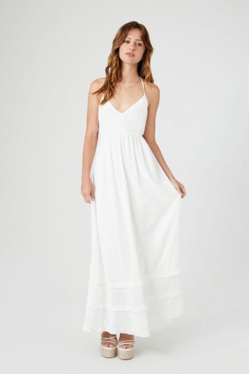 Vestido Forever 21 Ruffle Halter Cutout Maxi Mujer Blancas | ptXFfqdKr8G