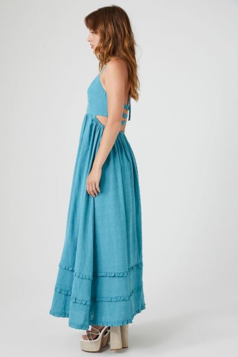 Vestido Forever 21 Ruffle Halter Cutout Maxi Mujer Turquesa Azules | s0zQnamLlOT