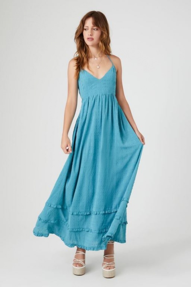 Vestido Forever 21 Ruffle Halter Cutout Maxi Mujer Turquesa Azules | s0zQnamLlOT