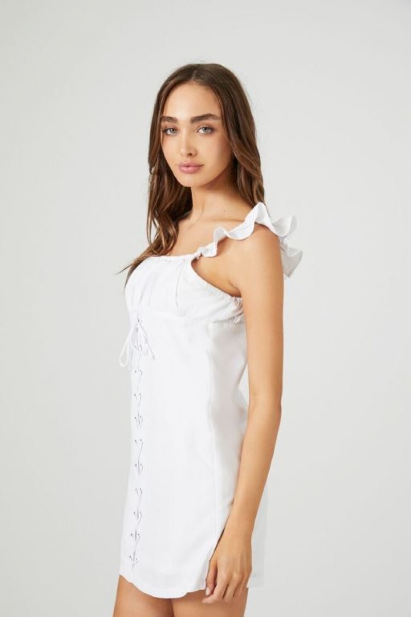 Vestido Forever 21 Ruffle Lace Up Babydoll Mujer Blancas | AqCcGpcYO7g