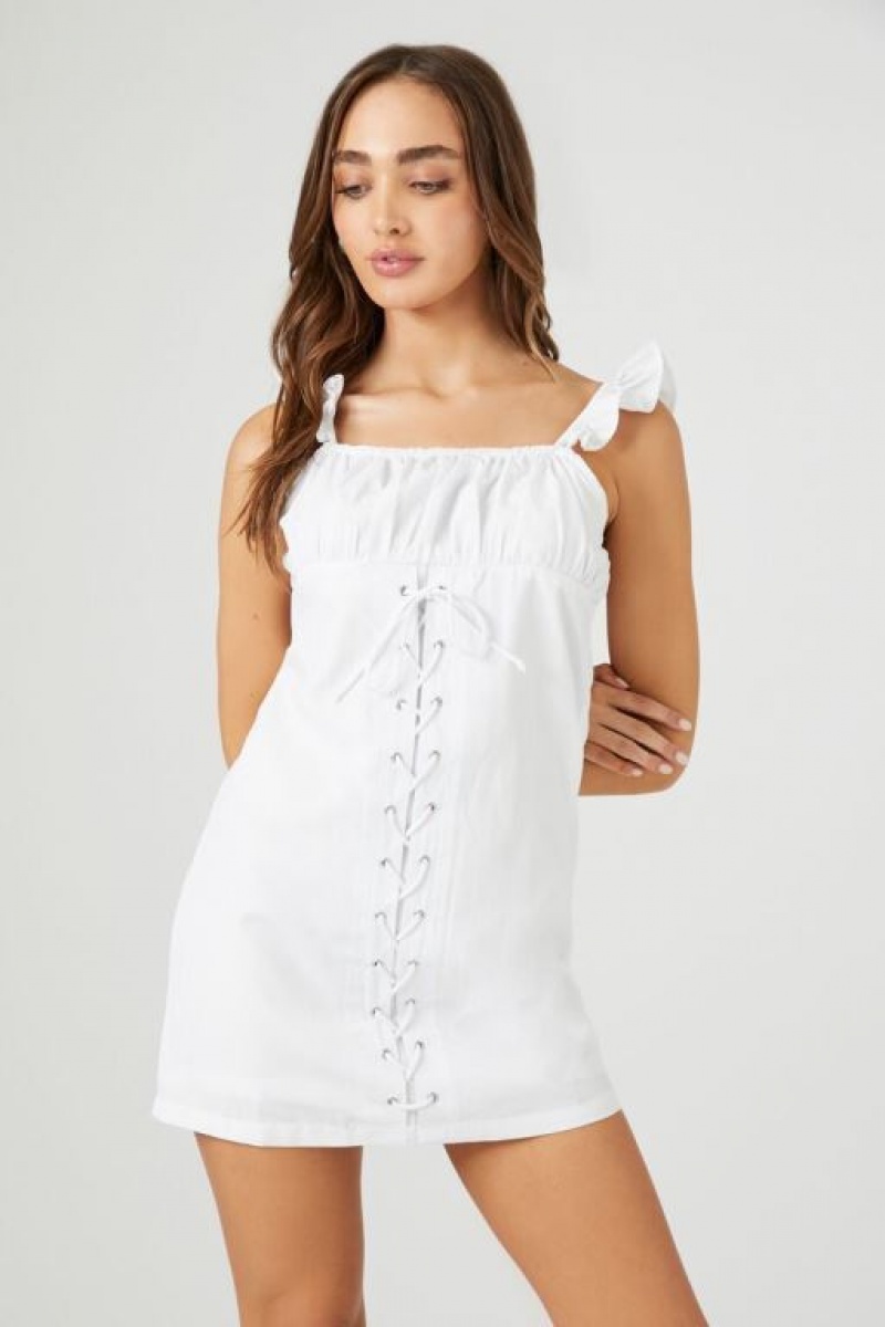 Vestido Forever 21 Ruffle Lace Up Babydoll Mujer Blancas | AqCcGpcYO7g