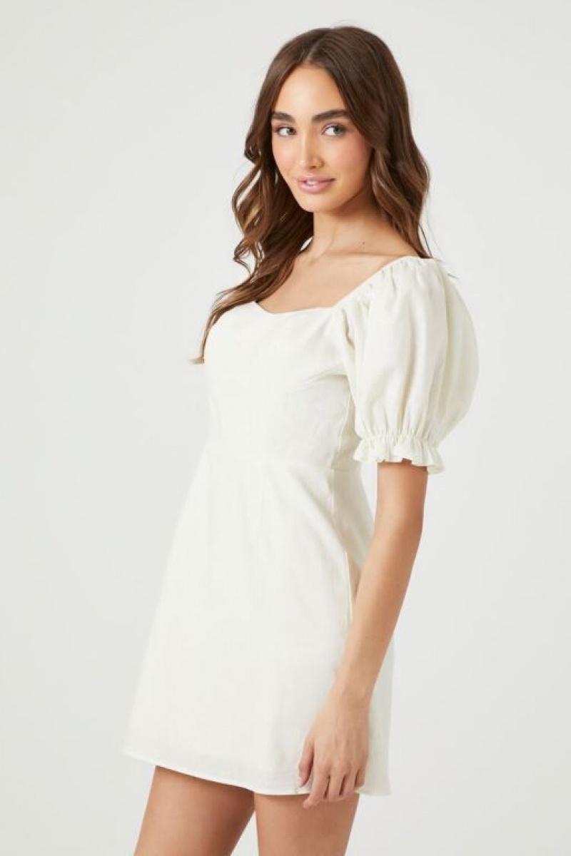 Vestido Forever 21 Ruffle Puff Sleeve Mini Mujer Creme | H6C2c4AGm8c