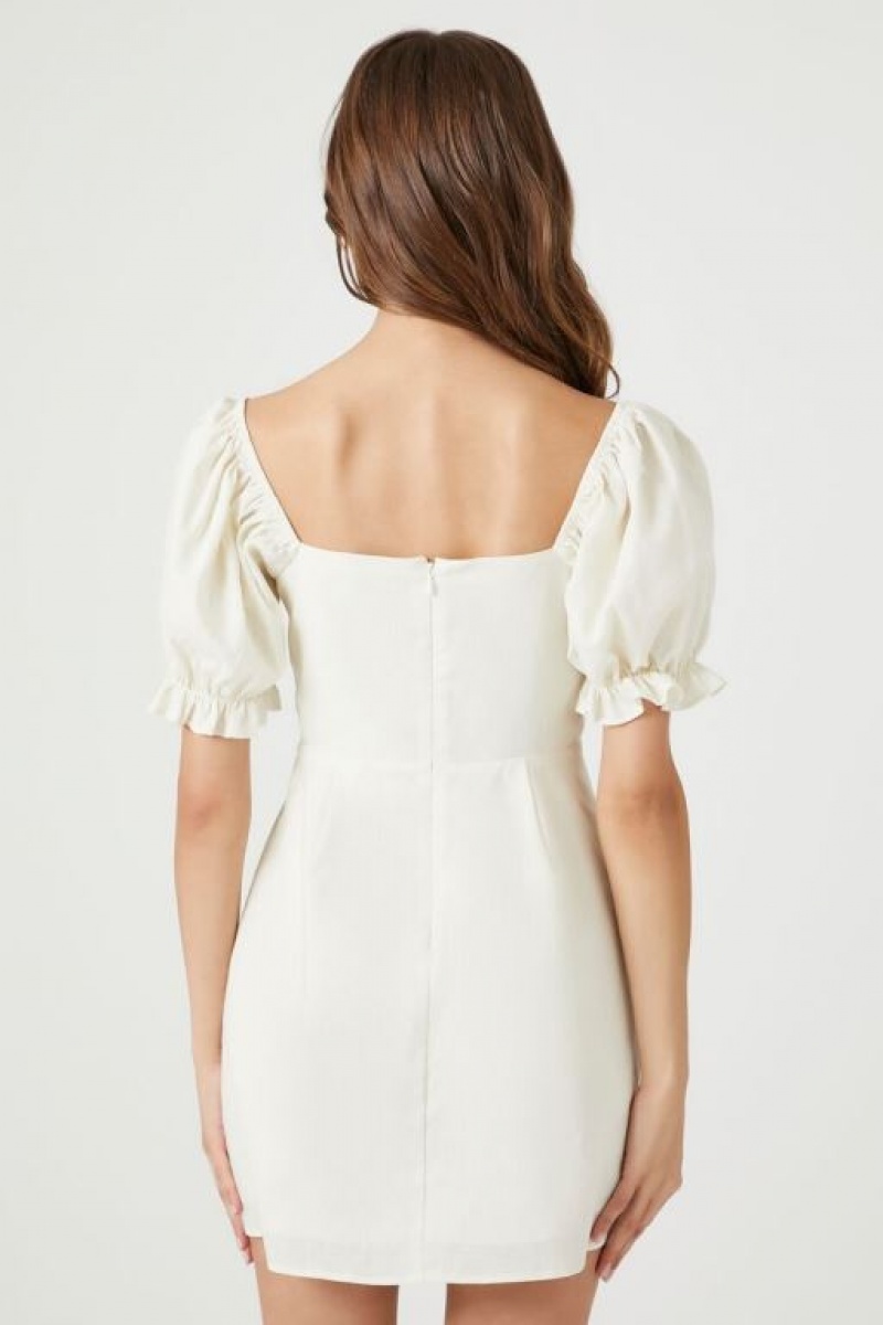 Vestido Forever 21 Ruffle Puff Sleeve Mini Mujer Creme | H6C2c4AGm8c