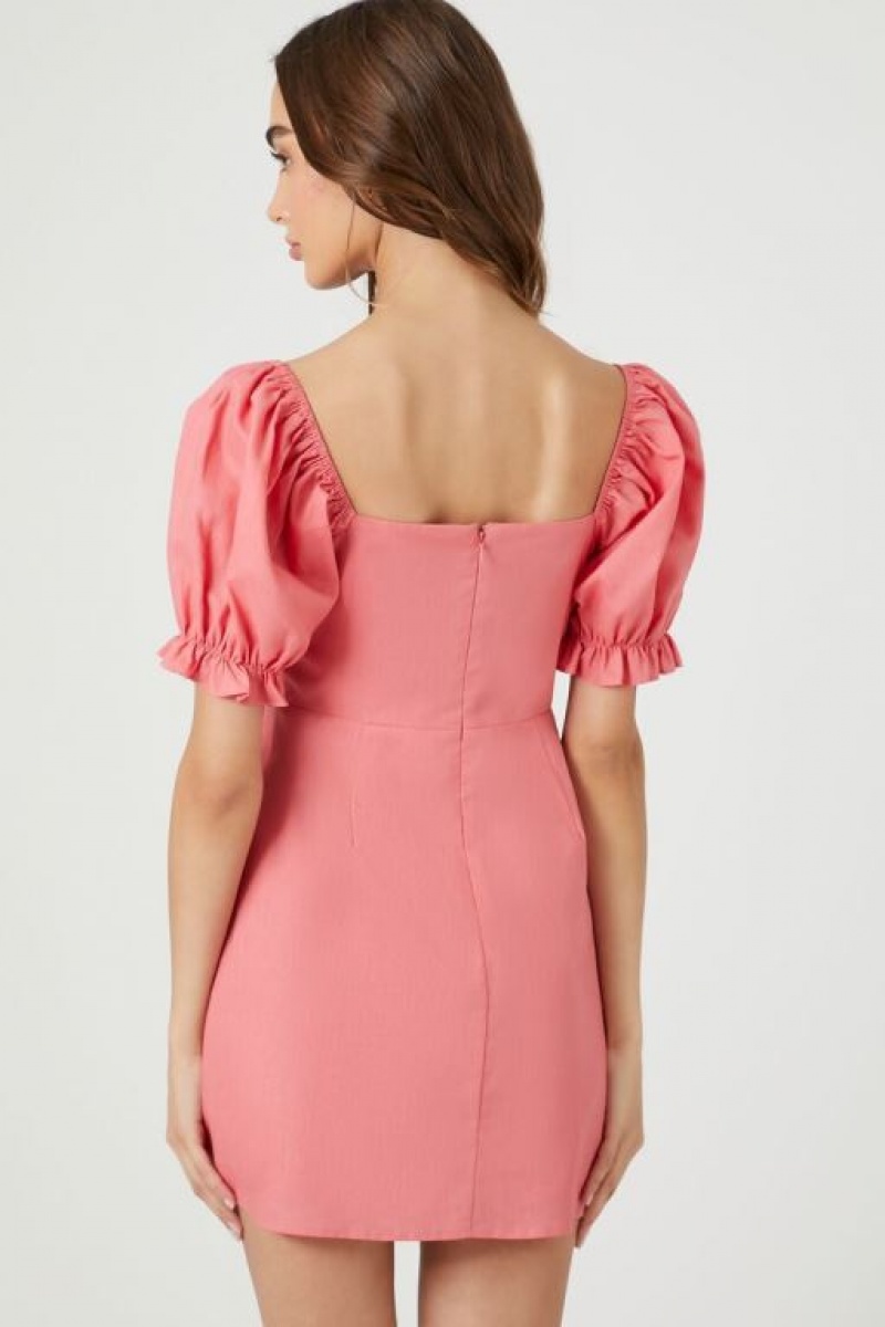 Vestido Forever 21 Ruffle Puff Sleeve Mini Mujer Rosas | lg3fH2WKCKa