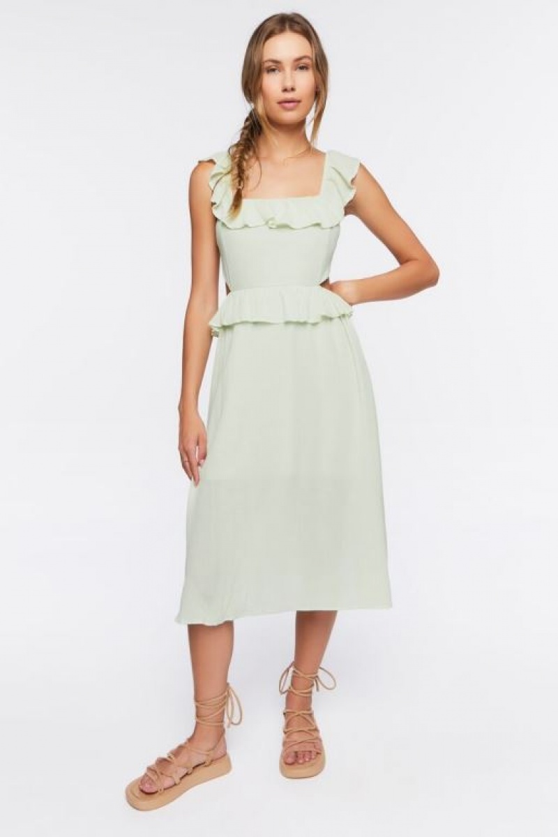 Vestido Forever 21 Ruffle Tie Back Midi Mujer Verde Menta | xxSy010sbuT