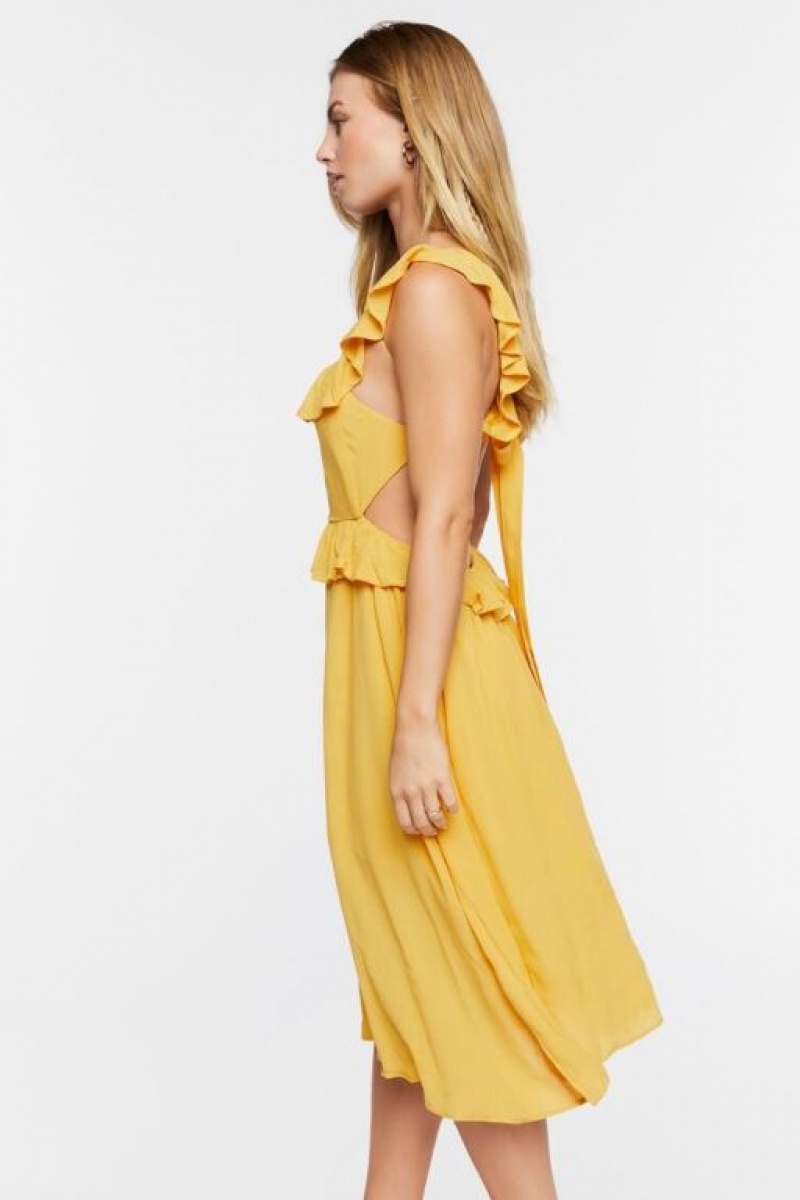 Vestido Forever 21 Ruffle Tie Back Midi Mujer Amarillo Doradas | ERTWj21XcSG