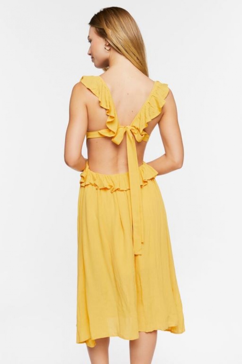 Vestido Forever 21 Ruffle Tie Back Midi Mujer Amarillo Doradas | ERTWj21XcSG