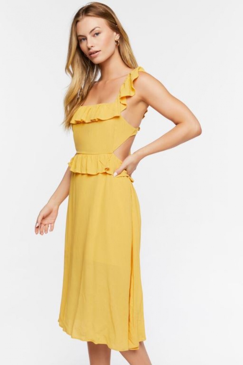 Vestido Forever 21 Ruffle Tie Back Midi Mujer Amarillo Doradas | ERTWj21XcSG