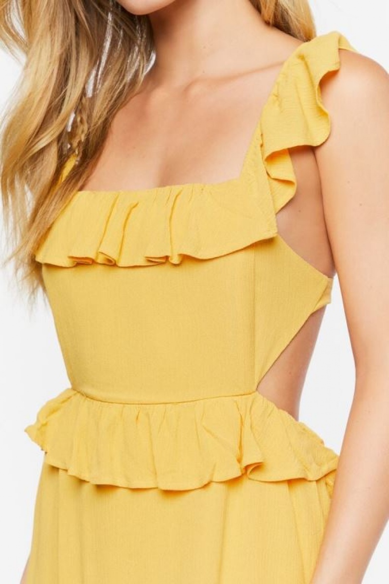 Vestido Forever 21 Ruffle Tie Back Midi Mujer Amarillo Doradas | ERTWj21XcSG