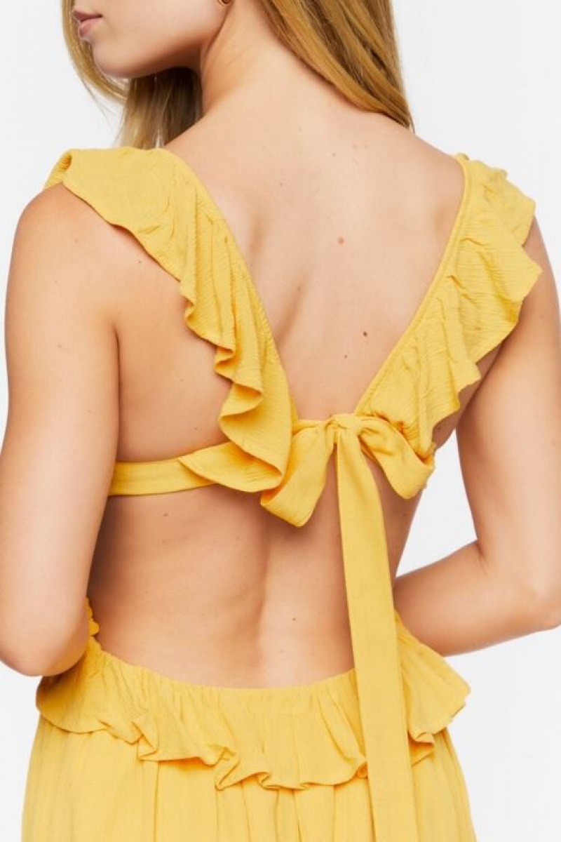 Vestido Forever 21 Ruffle Tie Back Midi Mujer Amarillo Doradas | ERTWj21XcSG