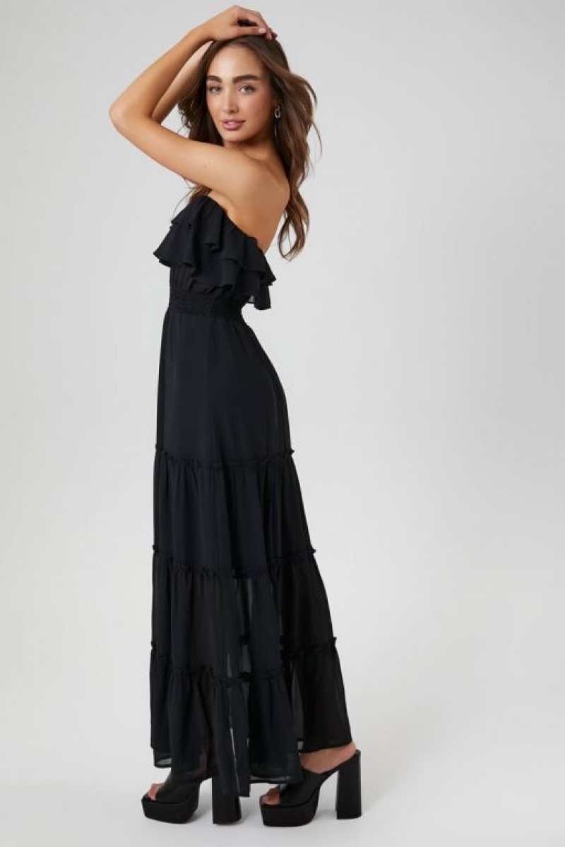 Vestido Forever 21 Ruffle Tiered Tube Maxi Mujer Negras | praCDuSzRte