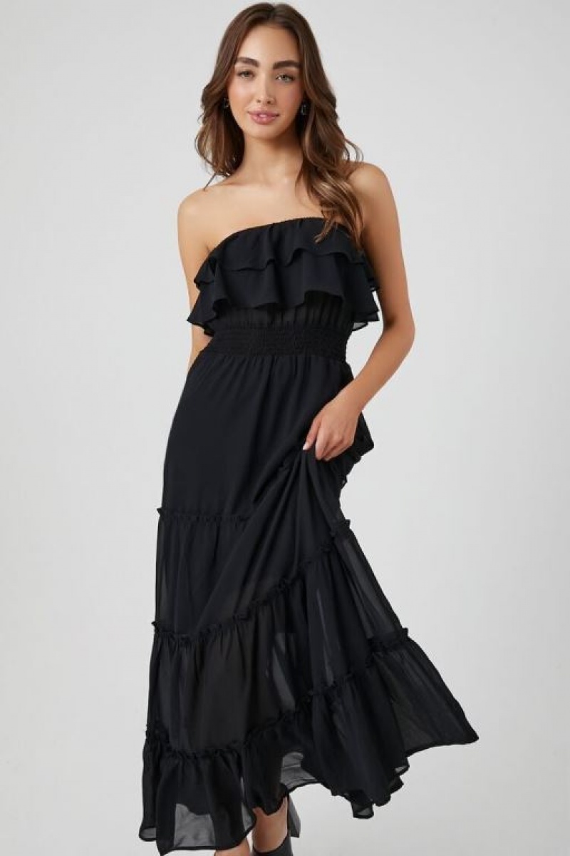 Vestido Forever 21 Ruffle Tiered Tube Maxi Mujer Negras | praCDuSzRte