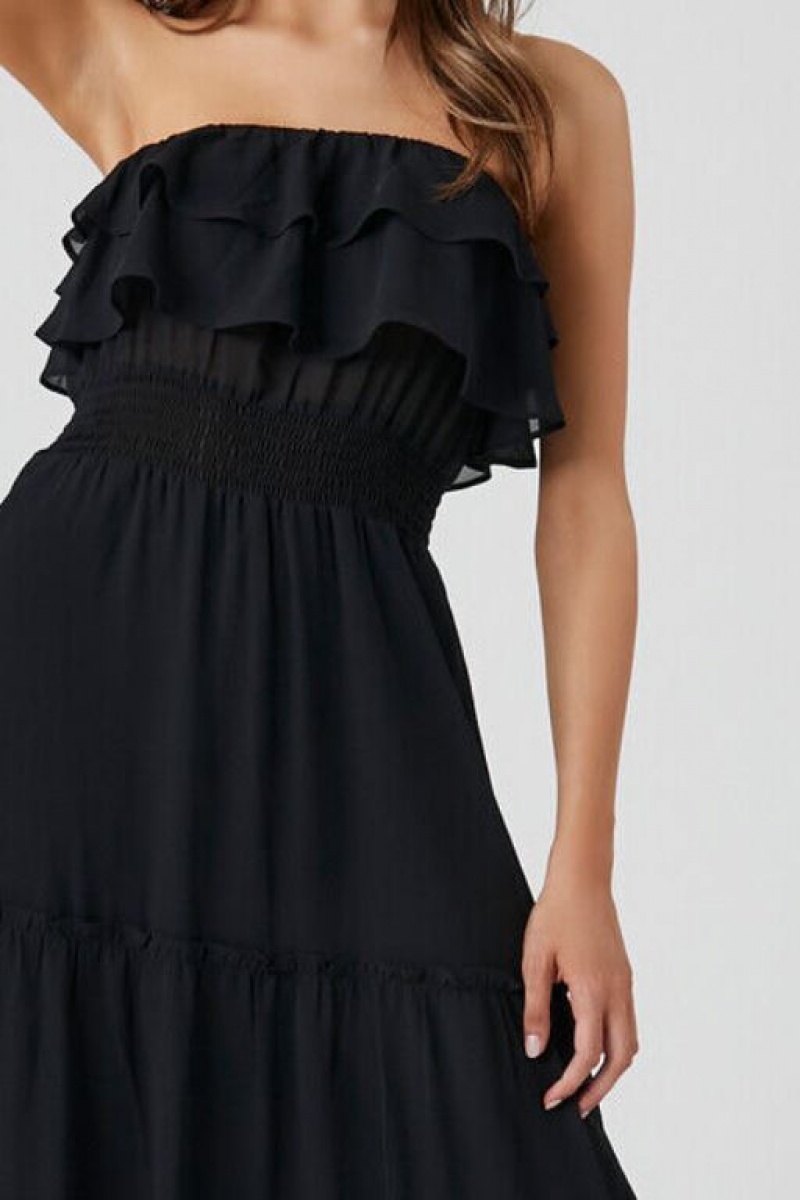 Vestido Forever 21 Ruffle Tiered Tube Maxi Mujer Negras | praCDuSzRte