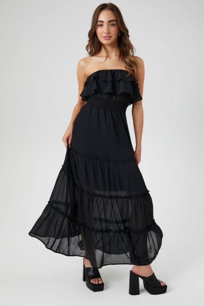 Vestido Forever 21 Ruffle Tiered Tube Maxi Mujer Negras | praCDuSzRte