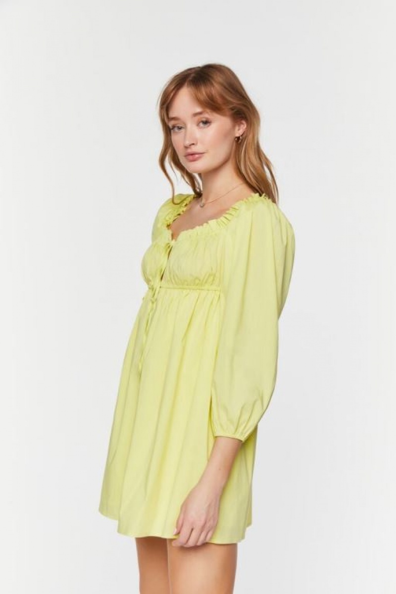 Vestido Forever 21 Ruffle Trim Babydoll Mini Mujer Amarillo | bqCC8ybNxRg