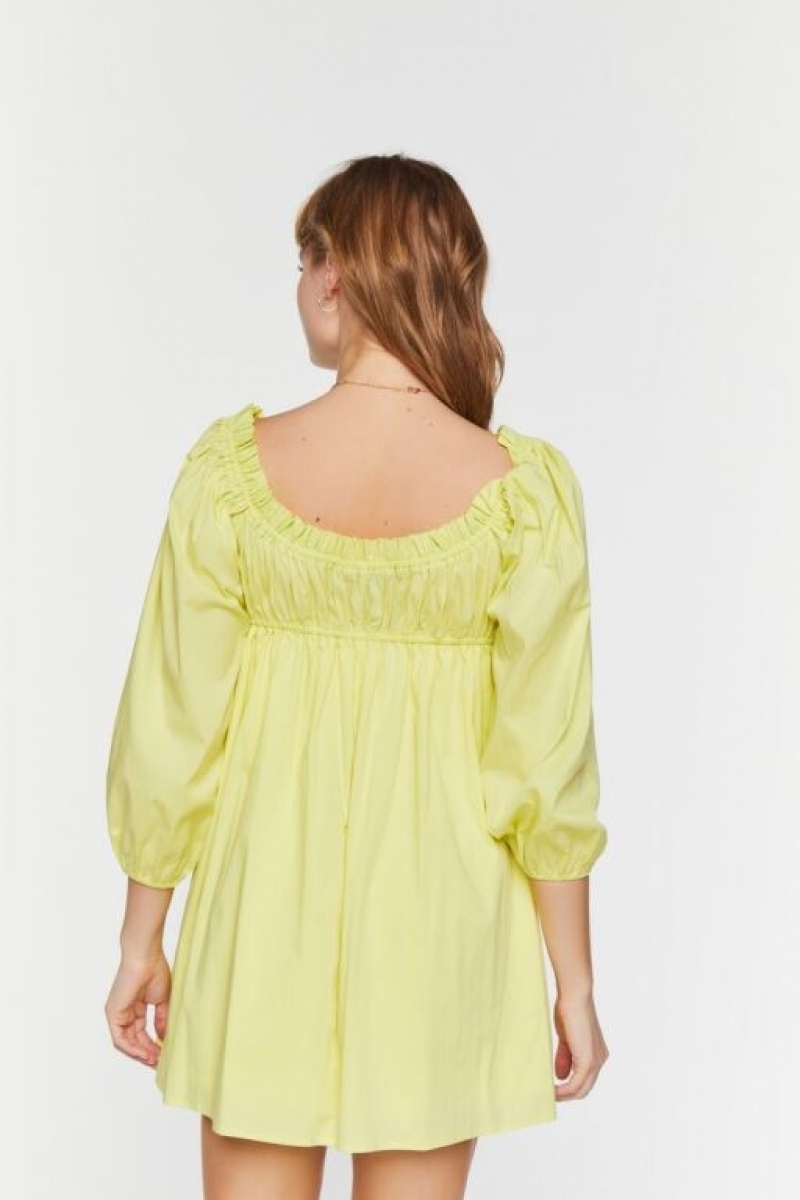 Vestido Forever 21 Ruffle Trim Babydoll Mini Mujer Amarillo | bqCC8ybNxRg