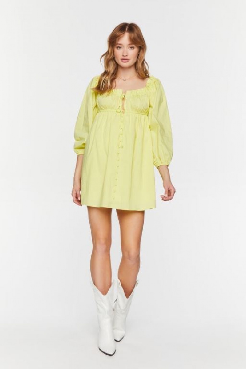 Vestido Forever 21 Ruffle Trim Babydoll Mini Mujer Amarillo | bqCC8ybNxRg