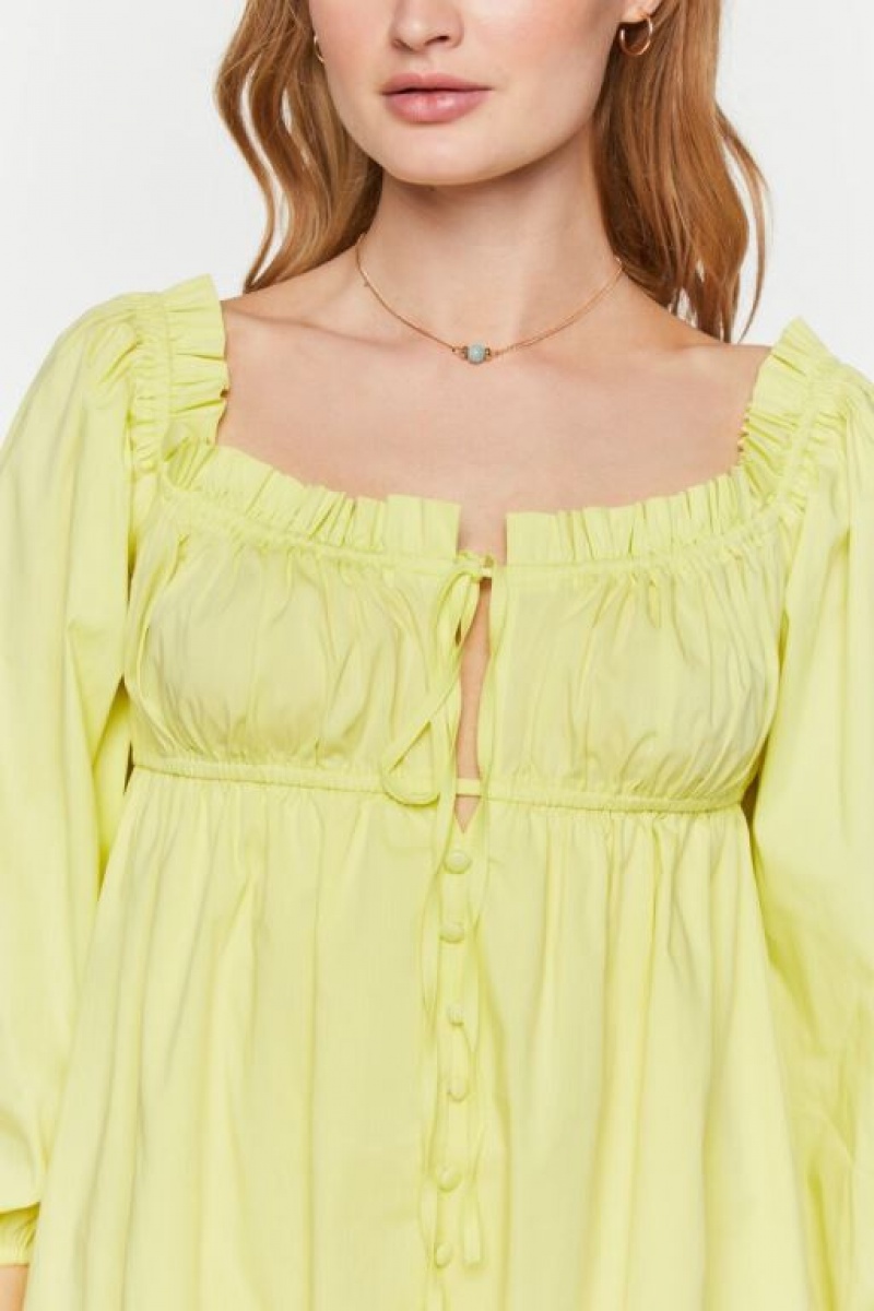 Vestido Forever 21 Ruffle Trim Babydoll Mini Mujer Amarillo | bqCC8ybNxRg