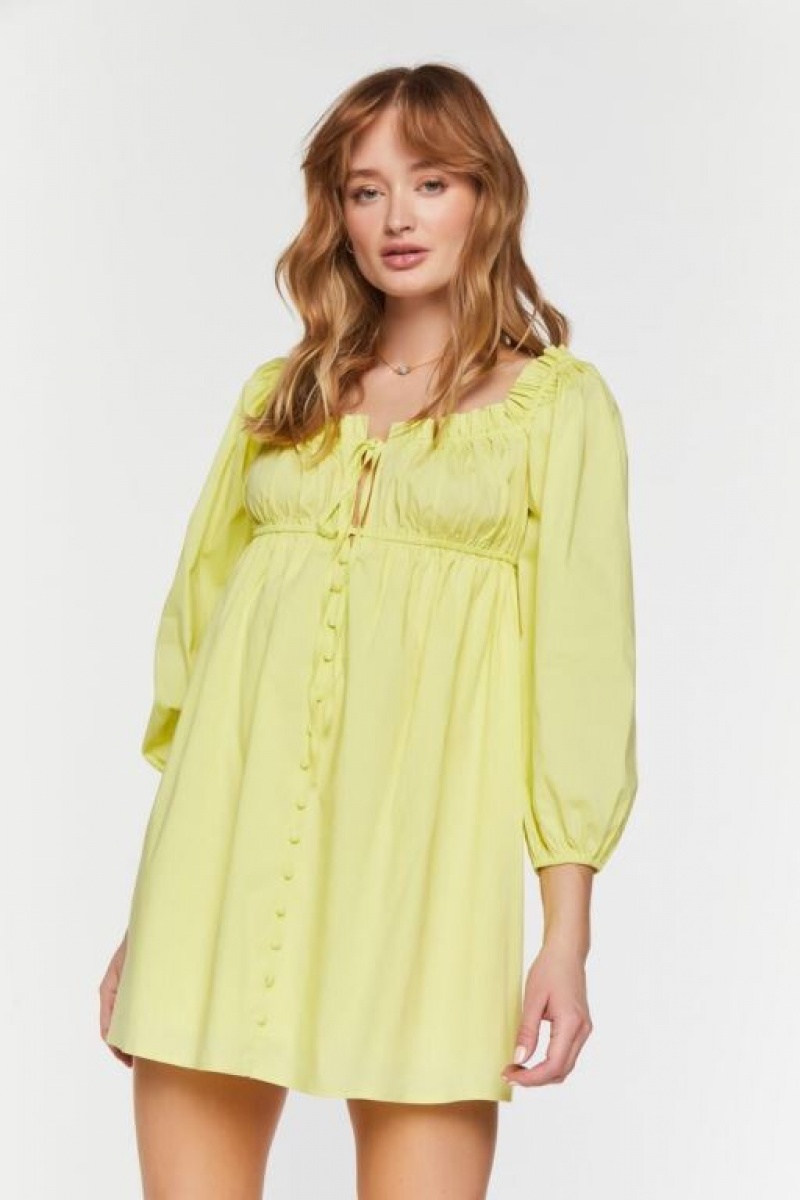 Vestido Forever 21 Ruffle Trim Babydoll Mini Mujer Amarillo | bqCC8ybNxRg