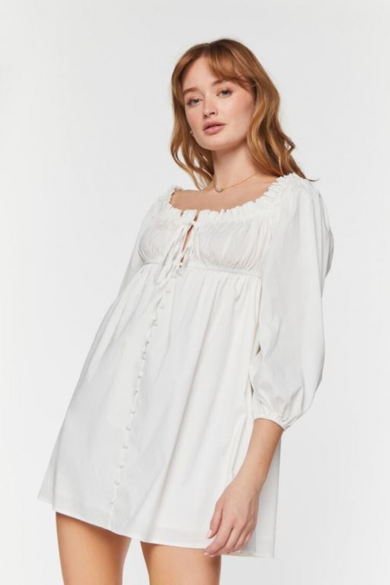 Vestido Forever 21 Ruffle Trim Babydoll Mini Mujer Blancas | YLyvN2UFiEa