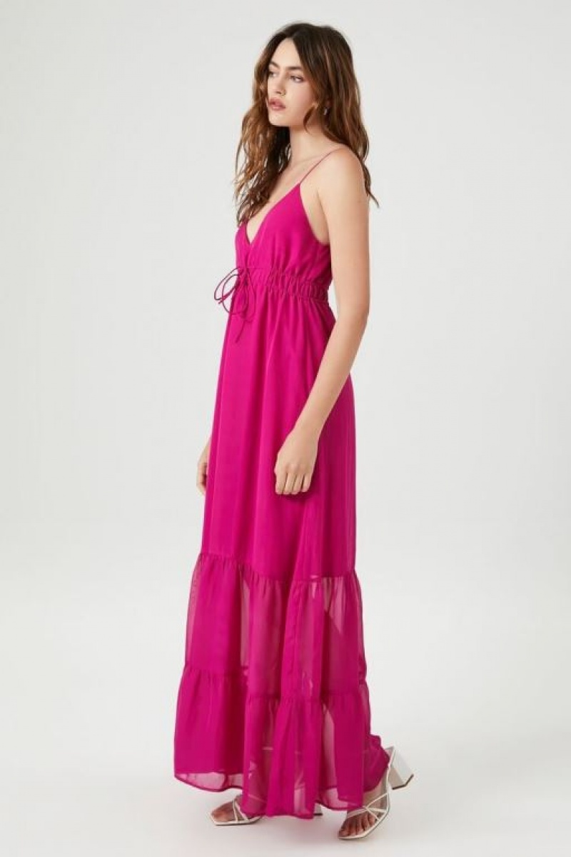 Vestido Forever 21 Ruffle Trim Cami Maxi Mujer Fucsia | yWkXpAL4Fp6