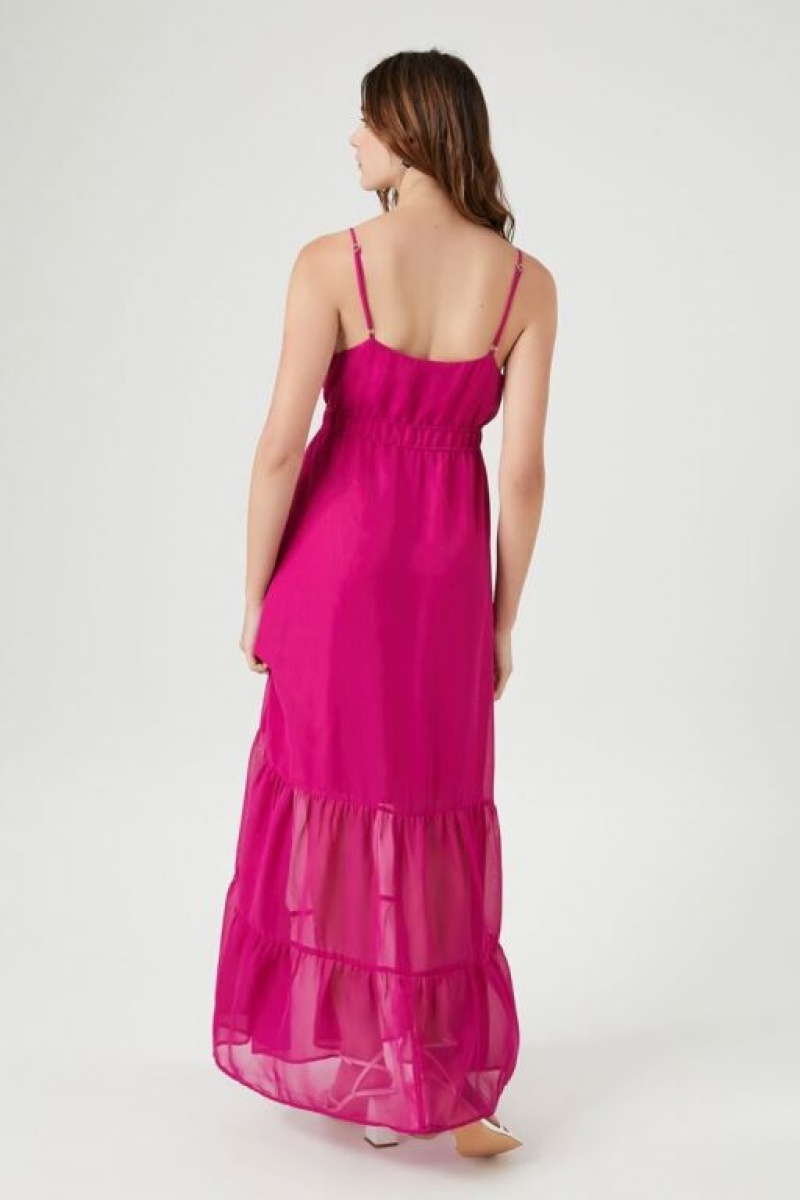 Vestido Forever 21 Ruffle Trim Cami Maxi Mujer Fucsia | yWkXpAL4Fp6