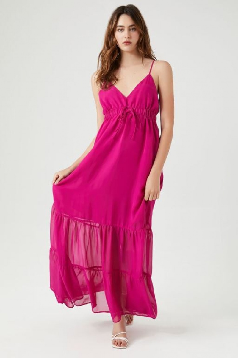 Vestido Forever 21 Ruffle Trim Cami Maxi Mujer Fucsia | yWkXpAL4Fp6