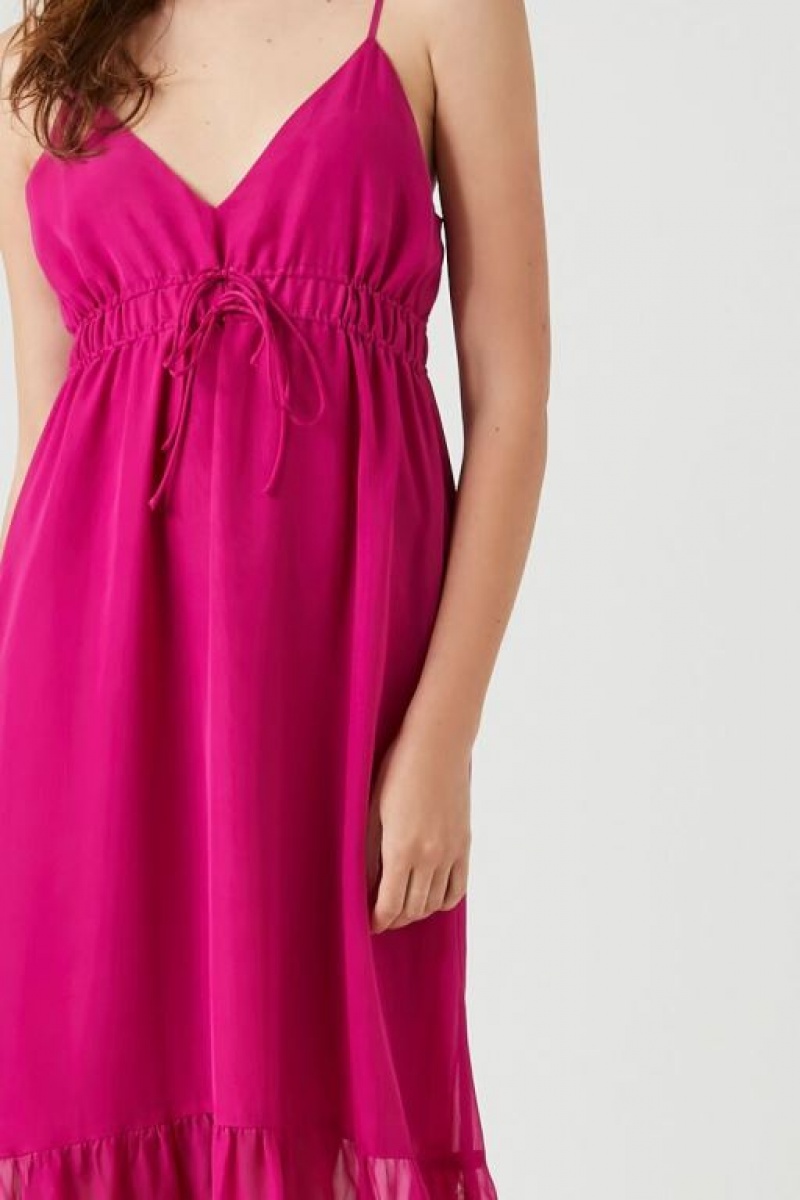 Vestido Forever 21 Ruffle Trim Cami Maxi Mujer Fucsia | yWkXpAL4Fp6