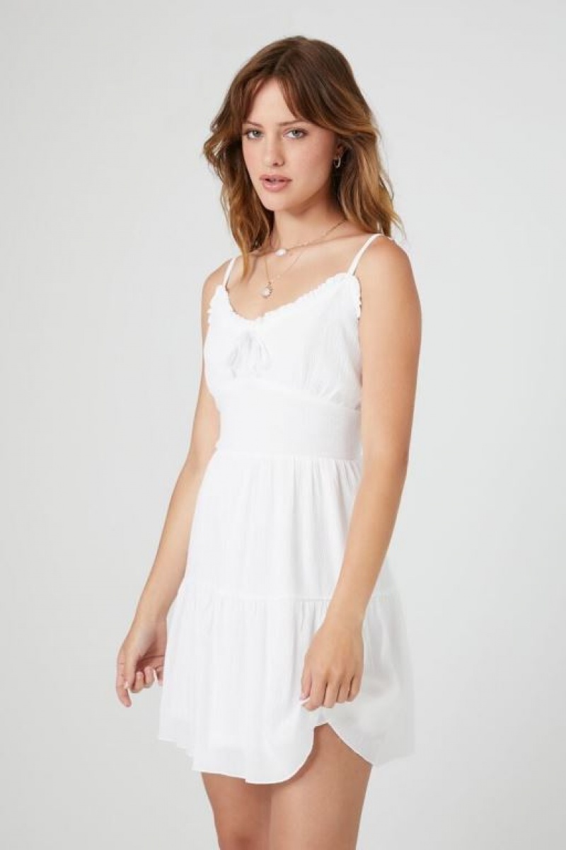 Vestido Forever 21 Ruffle Trim Cami Mini Mujer Blancas | SZkgvbR5yiC