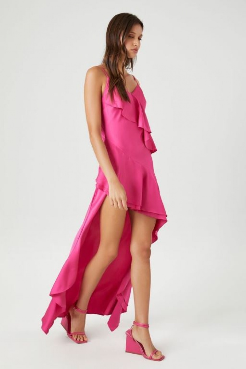 Vestido Forever 21 Ruffle Trim High Low Cami Mujer Fucsia | RuftxqT10Ck