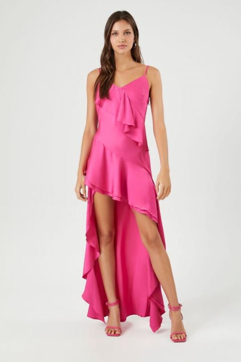 Vestido Forever 21 Ruffle Trim High Low Cami Mujer Fucsia | RuftxqT10Ck