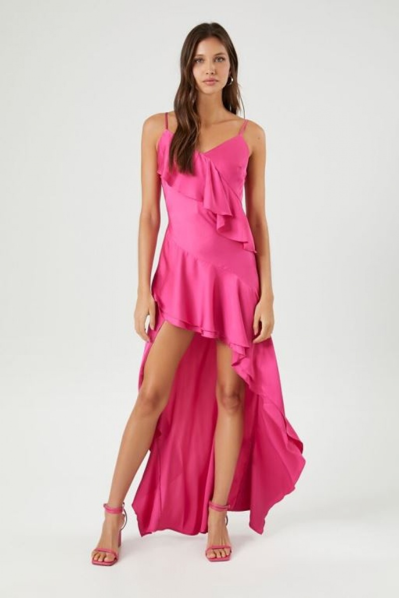 Vestido Forever 21 Ruffle Trim High Low Cami Mujer Fucsia | RuftxqT10Ck