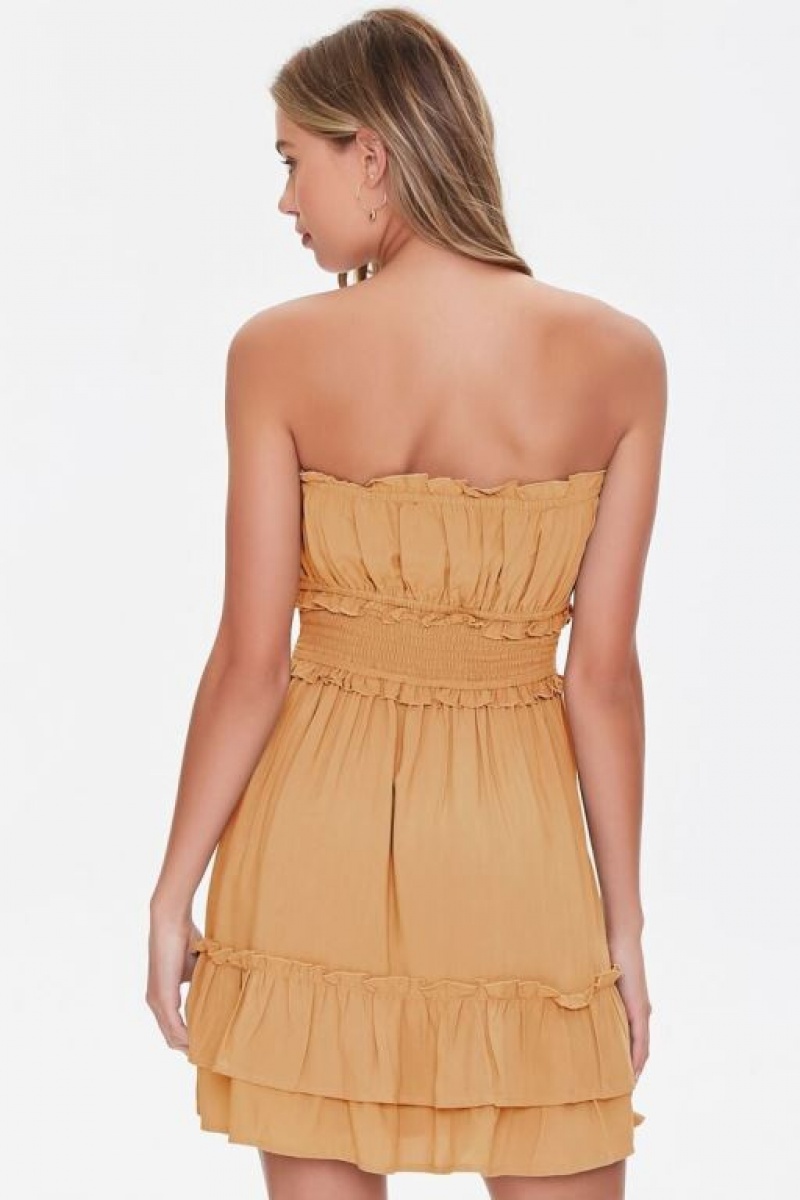 Vestido Forever 21 Ruffle Trim Mini Mujer Maple | 9tFbxcpEJPX