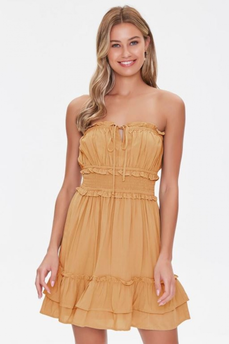 Vestido Forever 21 Ruffle Trim Mini Mujer Maple | 9tFbxcpEJPX