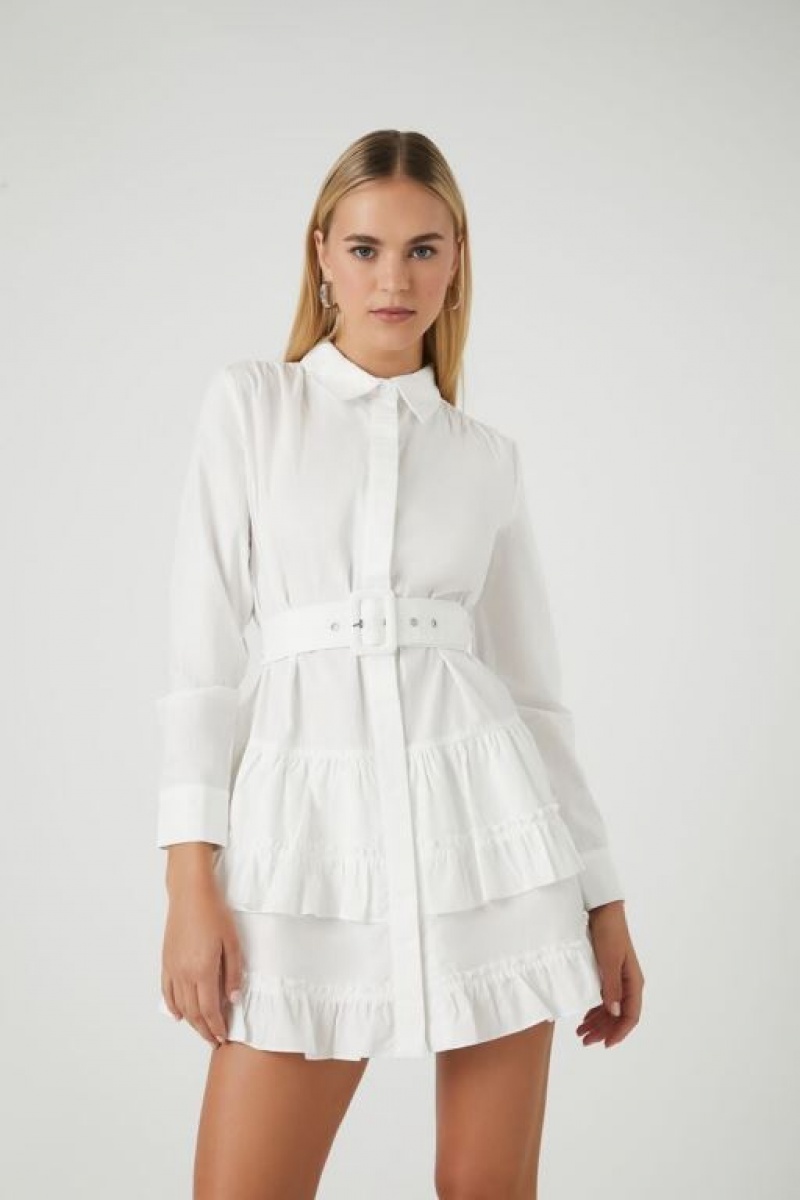 Vestido Forever 21 Ruffle Trim Mini Mujer Blancas | 1trMJJ2D0Ar