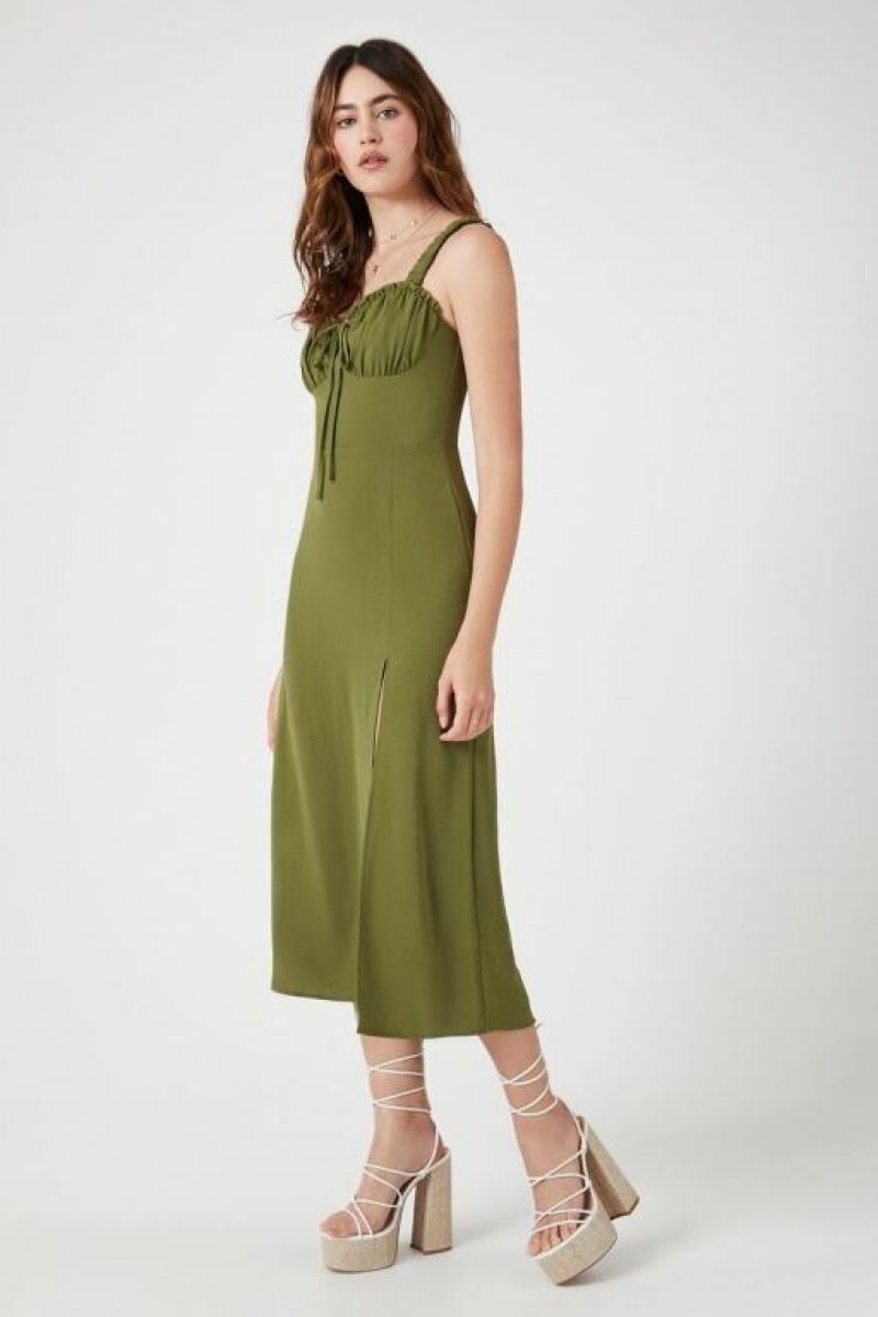 Vestido Forever 21 Ruffle Trim Sweetheart Midi Mujer Verde Oliva | MMvuUQzIxLF