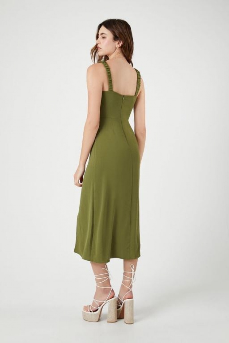 Vestido Forever 21 Ruffle Trim Sweetheart Midi Mujer Verde Oliva | MMvuUQzIxLF