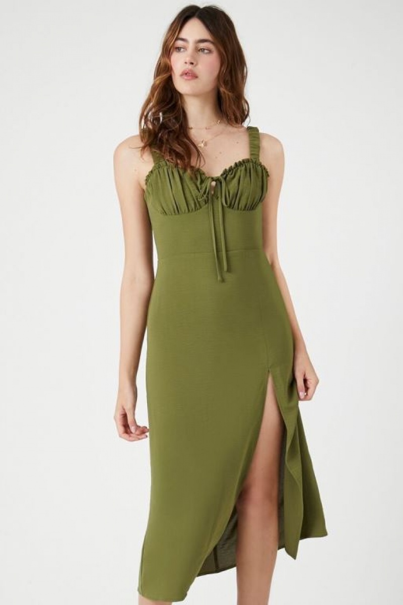 Vestido Forever 21 Ruffle Trim Sweetheart Midi Mujer Verde Oliva | MMvuUQzIxLF