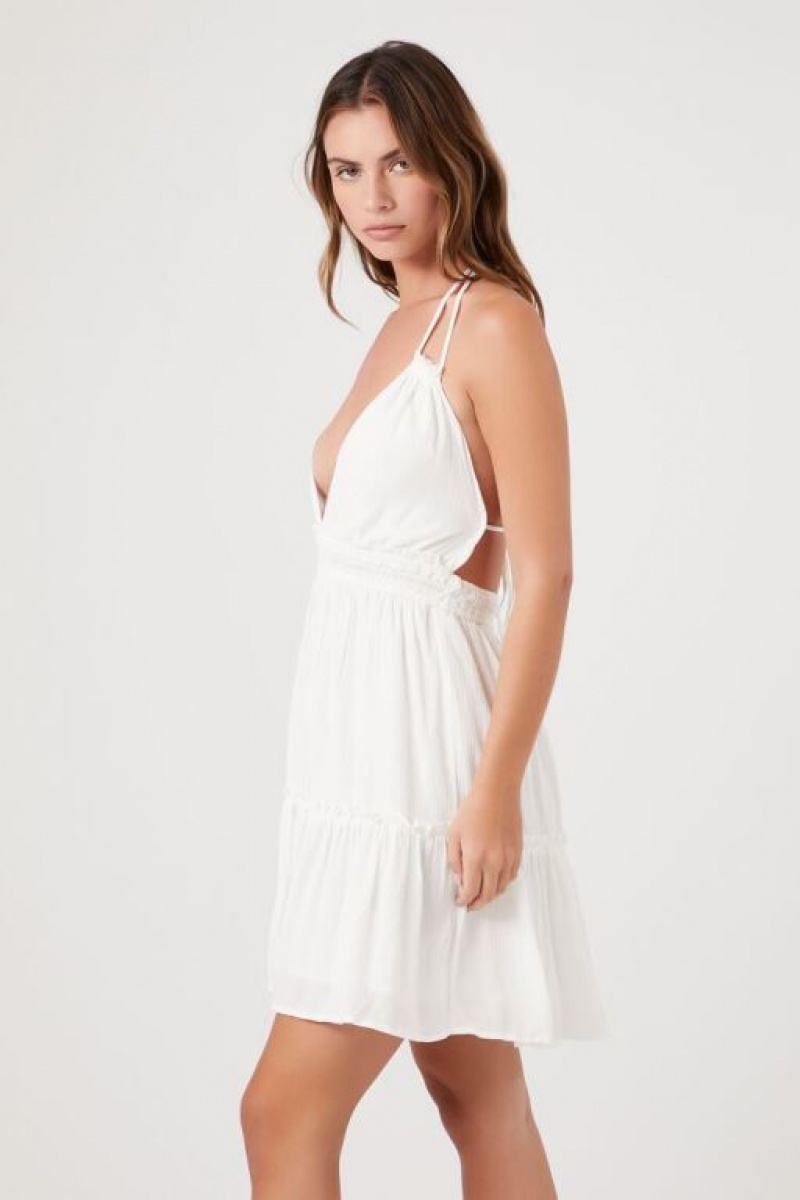 Vestido Forever 21 Ruffled Halter Mini Mujer Blancas | VoLBtOBXYSf