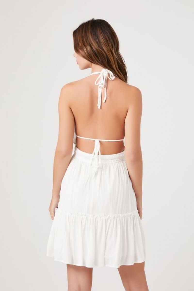 Vestido Forever 21 Ruffled Halter Mini Mujer Blancas | VoLBtOBXYSf