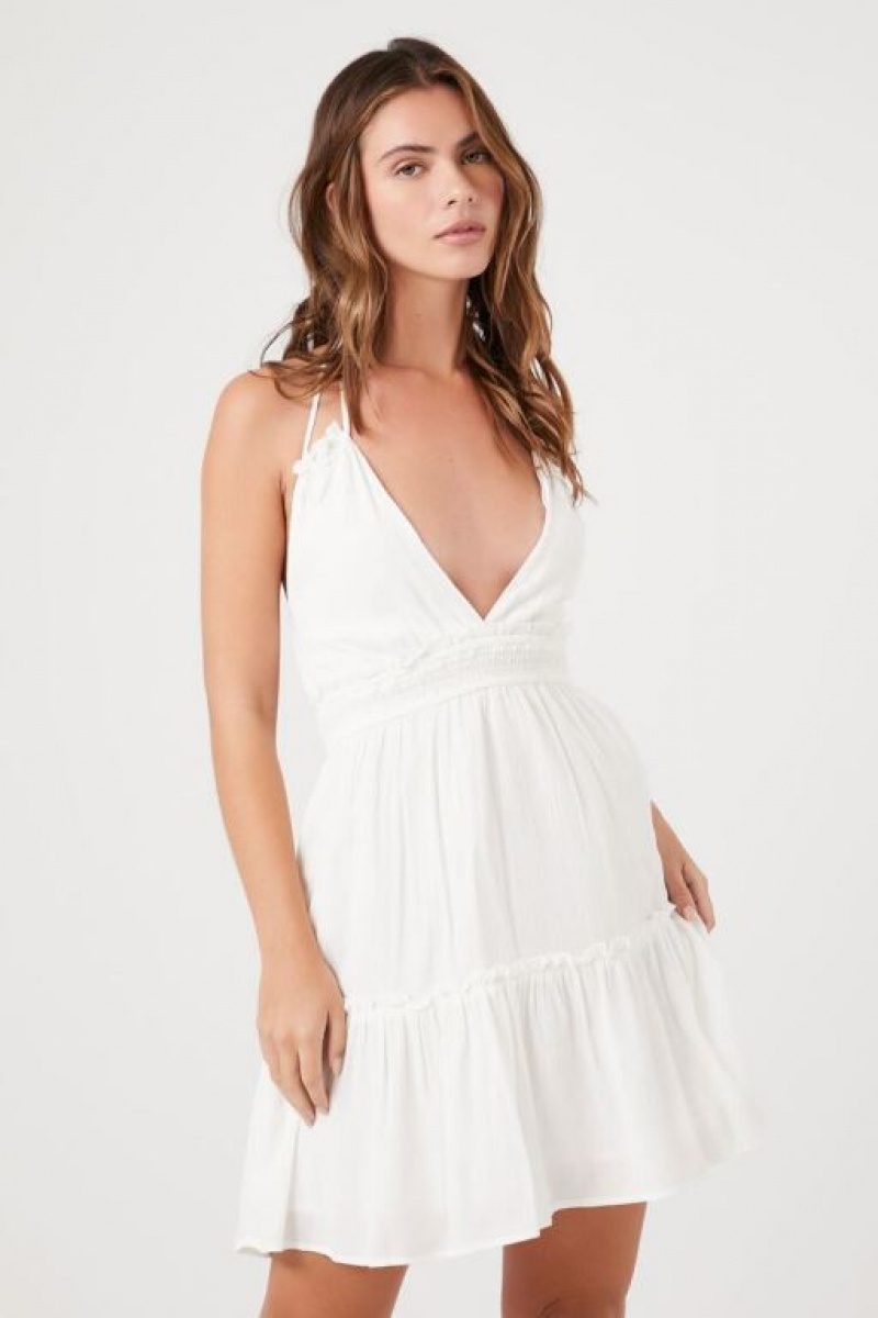 Vestido Forever 21 Ruffled Halter Mini Mujer Blancas | VoLBtOBXYSf