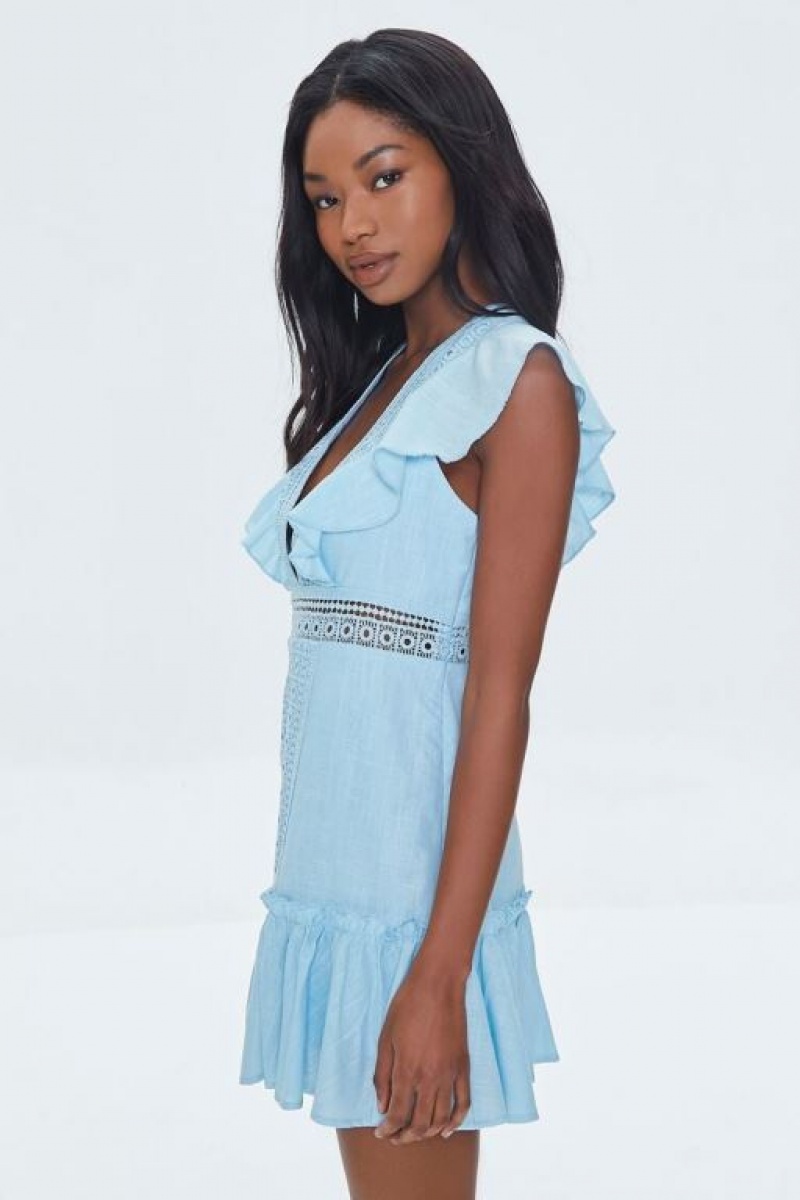 Vestido Forever 21 Ruffled Lace Trim Cap Sleeve Mujer Azules | fRzIpIXrpav